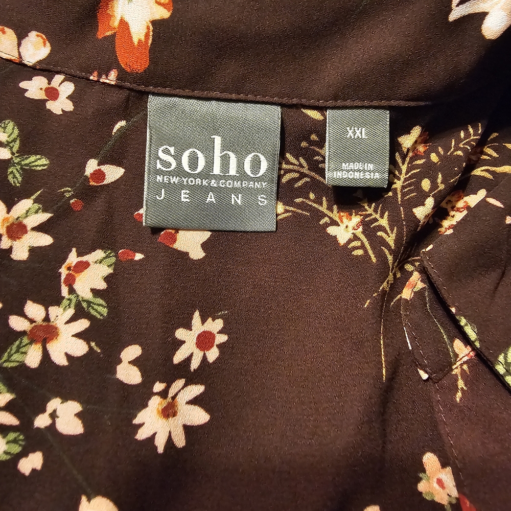 New York & Company Floral Blouse - Black and Cream